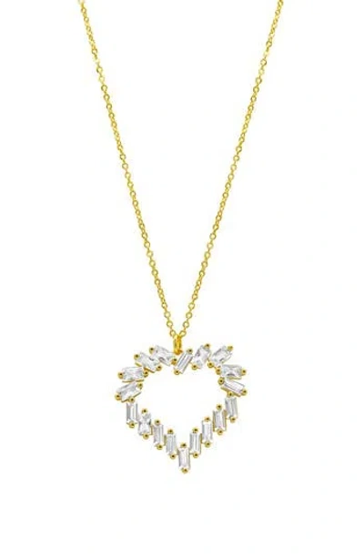 Adornia 14k Yellow Gold Plated Rainbow Cz Heart Pendant Necklace In Gold/clear