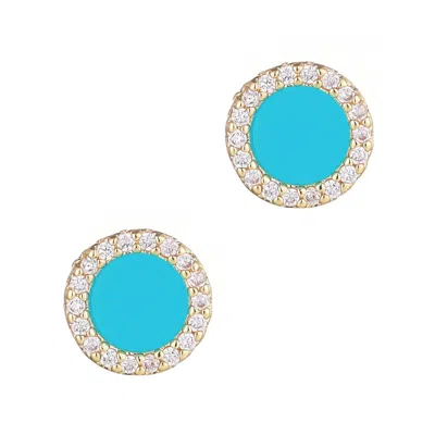 Adornia 14k Yellow Gold Plated Turquoise Circle Cz Halo Stud Earrings
