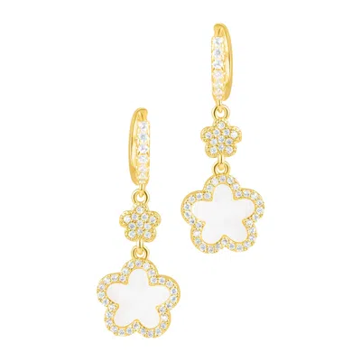 Adornia 14k Yellow Gold Plated White Cz Clover Earrings