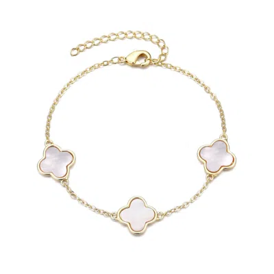 Adornia 14k Yellow Gold Plated White Mother Of Pearl Clover Station Bracelet In Multi