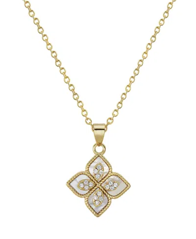 ADORNIA 16-18" ADJUSTABLE 14K GOLD PLATED RENAISSANCE FLOWER CRYSTAL WHITE IMITATION MOTHER OF PEARL NECKLAC