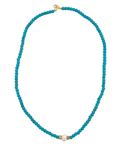 ADORNIA 17.5" FAUX TURQUOISE BEADED NECKLACE WITH IMITATION PEARL
