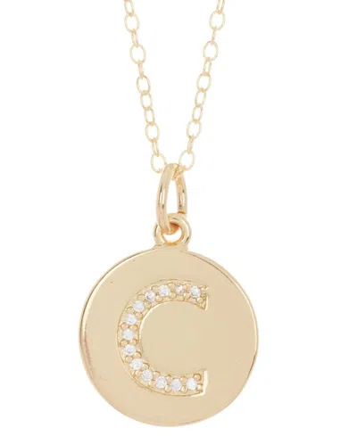 Adornia 18" Chain 14k Gold Plated Disc Necklace With Crystal Engraved Letter Necklace In Gold- C