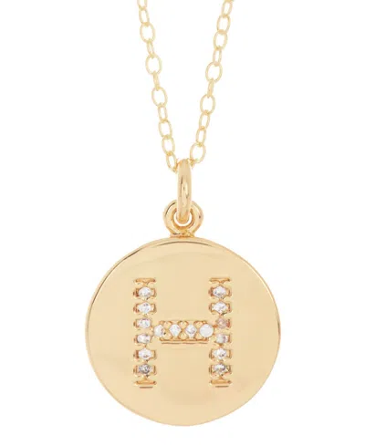 Adornia 18" Chain 14k Gold Plated Disc Necklace With Crystal Engraved Letter Necklace In Gold- H