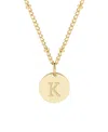 Adornia 18" Chain 14k Gold Plated Disc Necklace With Crystal Engraved Letter Necklace In Gold- K