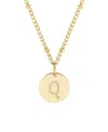 Adornia 18" Chain 14k Gold Plated Disc Necklace With Crystal Engraved Letter Necklace In Gold- Q