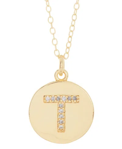 Adornia 14k Gold Plated Cubic Zirconia Initial Disc Pendant Necklace In Gold- T