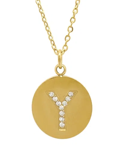 Adornia 18" Chain 14k Gold Plated Disc Necklace With Crystal Engraved Letter Necklace In Gold- Y