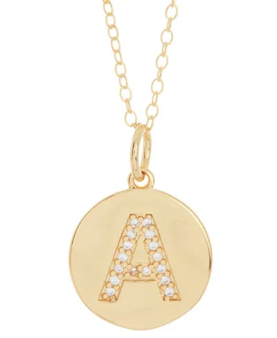 Adornia 18" Chain 14k Gold Plated Disc Necklace With Crystal Engraved Letter Necklace In Gold-a