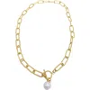Adornia 8mm Cultured Pearl Charm Paperclip Chain Toggle Necklace In White