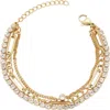 Adornia 18k Gold Plated Crystal Triple Chain Bracelet In Gold