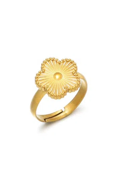 Adornia 18k Gold Plated Flower Adjustable Band Ring In Gray