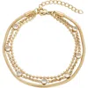 Adornia Tarnish Resistant 18k Gold Plated Layered Crystal 3-chain Bracelet In Gold