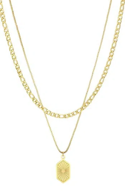 Adornia 18k Gold Plated Medallion Pendant Layered Necklace