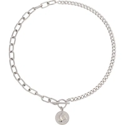 Adornia 18k Gold Plated Mixed Chain Coin Pendant Necklace In Silver