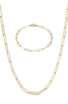 Adornia 18k Gold Plated Paper Clip Necklace & Bracelet Set In Gold