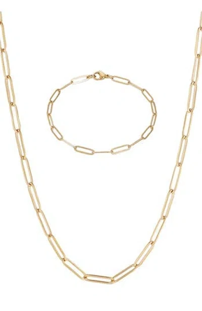 Adornia 18k Gold Plated Paper Clip Necklace & Bracelet Set