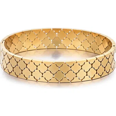 Adornia 18k Gold Plated Quatrefoil Hinged Bangle Bracelet