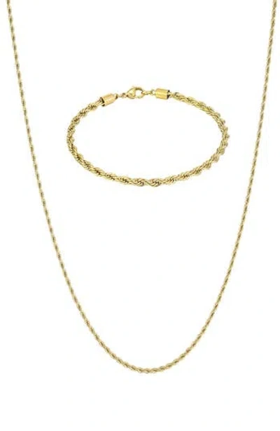 Adornia 18k Gold Plated Stainless Steel Rope Chain Necklace & Bracelet Set