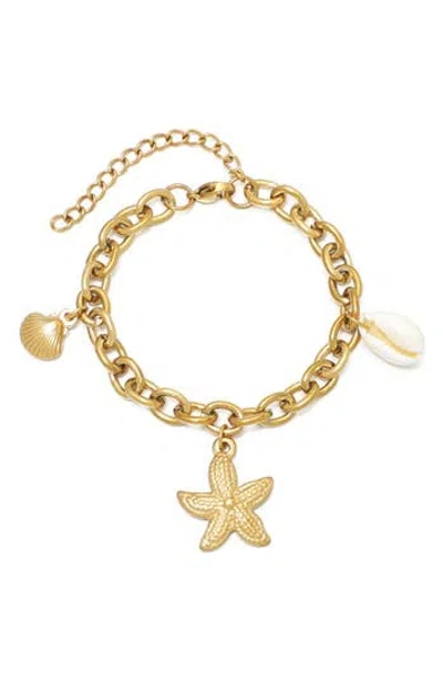 Adornia 18k Plated Stainless Steel Tarnish-resistant Beach Charm Bracelet In Gold
