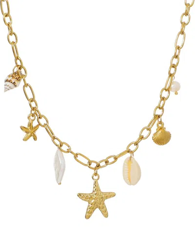 Adornia 18k Plated Stainless Steel 10mm Pearl Tarnish-resistant Charm Necklace In Gold