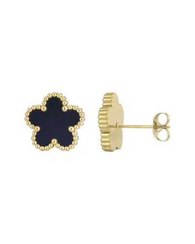 Adornia 18k Plated Stainless Steel Black 5-leaf Clover Stud Earrings In Multi