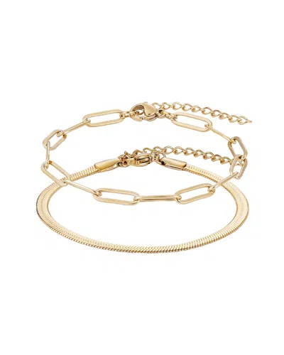 Adornia 18k Plated Stainless Steel Tarnish-resistant 2-chain Bracelet Set In Brown