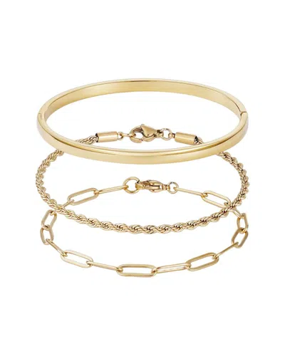ADORNIA ADORNIA 18K PLATED STAINLESS STEEL TARNISH-RESISTANT CUFF & CHAIN BRACELET SET