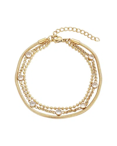 ADORNIA ADORNIA 18K PLATED STAINLESS STEEL TARNISH-RESISTANT LAYERED CRYSTAL 3-CHAIN BRACELET