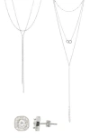 Adornia 2 Lariat Necklaces & Stud Earrings Set In Silver