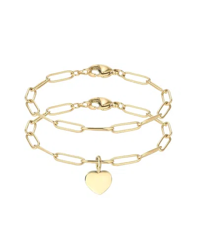 Adornia 2pc 14k Heart Charm And Paperclip Bracelet Set In Gold