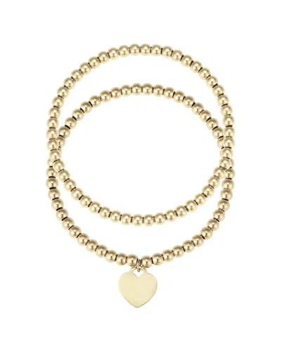 Adornia 2pc 14k Plated Bead Heart Bracelet Set In Gold