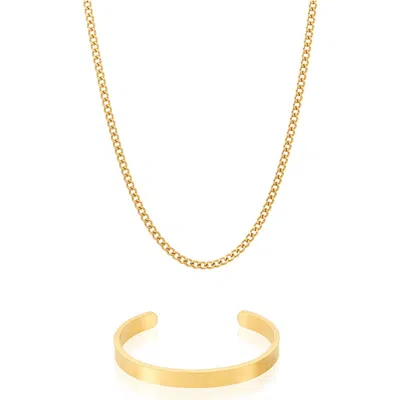 Adornia 2-piece Chain & Cuff Bracelet Set In Gold