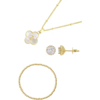 Adornia 3-piece Initial Mother-of-pearl & Cubic Zirconia Jewelry Set In Gold-z