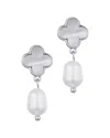 Adornia Silver Plated White Mother Of Pearl Clover And Freshwater Pearl Drop Earrings In Metallic