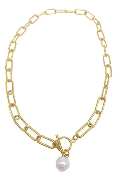 ADORNIA ADORNIA 8MM IMITATION PEARL CHARM TOGGLE NECKLACE