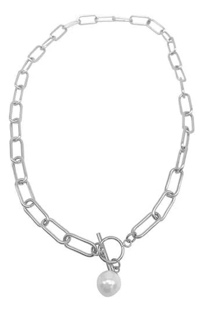 ADORNIA ADORNIA 8MM IMITATION PEARL CHARM TOGGLE NECKLACE
