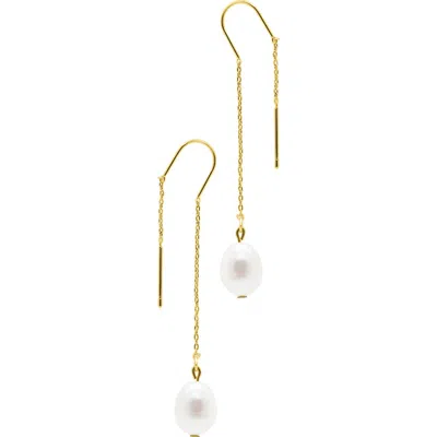 Adornia 9-10mm Freshwater Pearl Threader Earrings In Gold