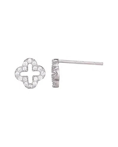 Adornia .925 Sterling Silver Mini Clover Cz Outline Studs In Metallic