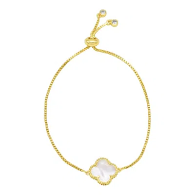 Adornia Adjustable Bolo White Mother Of Pearl Flower Bracelet Gold In Silver