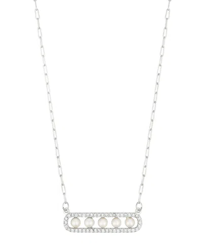 Adornia Silver Plated Pearl Pave Bar Necklace In White