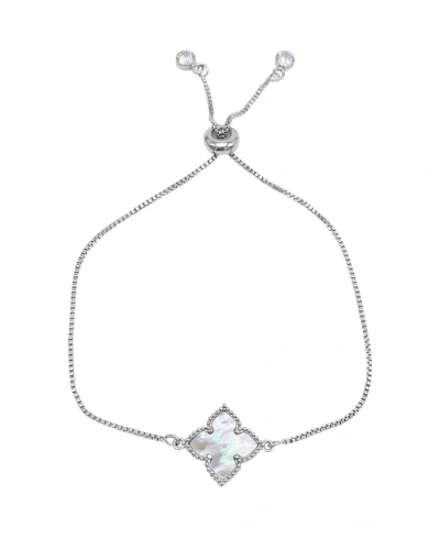 ADORNIA ADJUSTABLE FLOWER IMITATION MOTHER OF PEARL SILVER PLATED BOLO BRACELET