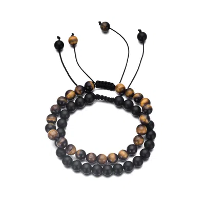 Adornia Adjustable Men's Black And Tiger's Eye Bracelet Set In Multi