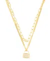 Adornia 14k Gold Plated Adjustable Layered Chain Crystal Lock Necklace In Gold