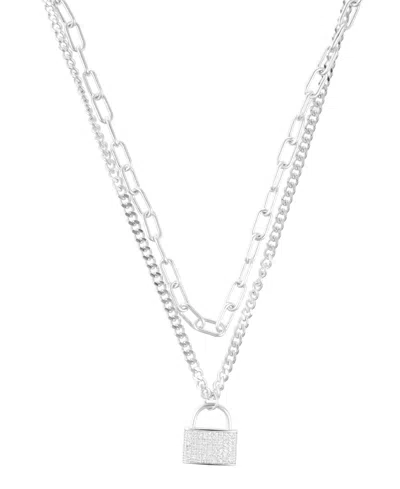 Adornia Adorni Adjustable Crystal Layered Chain Lock Necklace In Silver