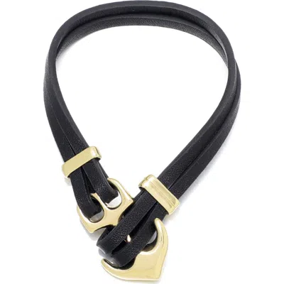 Adornia Anchor Double Wrap Leather Bracelet In Black/ Gold