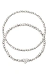 Adornia Beaded Initial Charm Bracelet Set In Silver