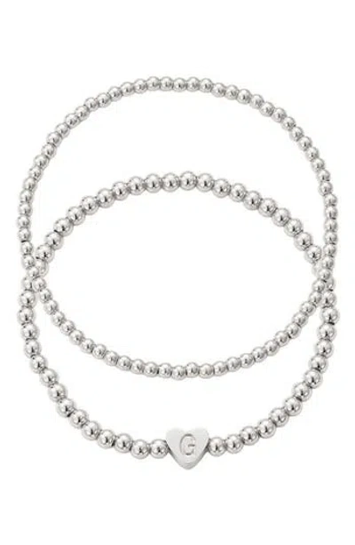 Adornia Beaded Initial Charm Bracelet Set In Silver
