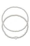 Adornia Beaded Initial Charm Bracelet Set In Silver