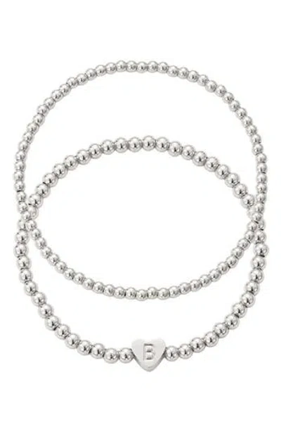 Adornia Beaded Initial Charm Bracelet Set In Silver
